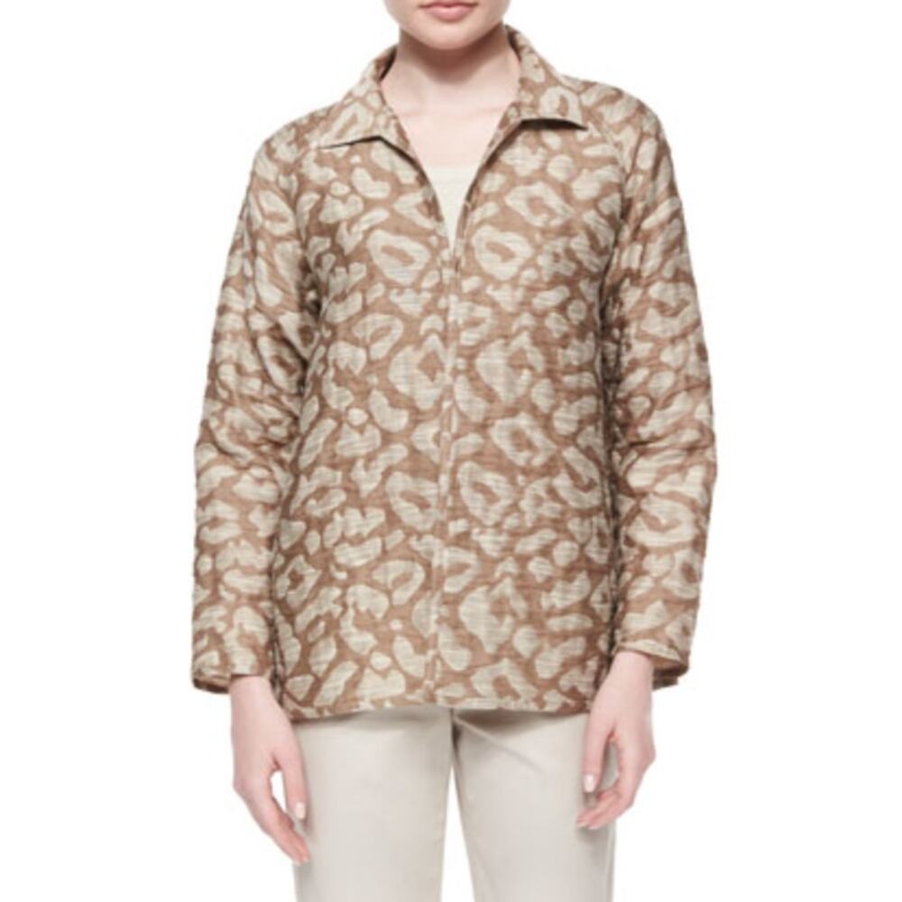 Lafayette 148 Jacket Size S Zineb Topper Animal Print Lightweight Neutral Beige